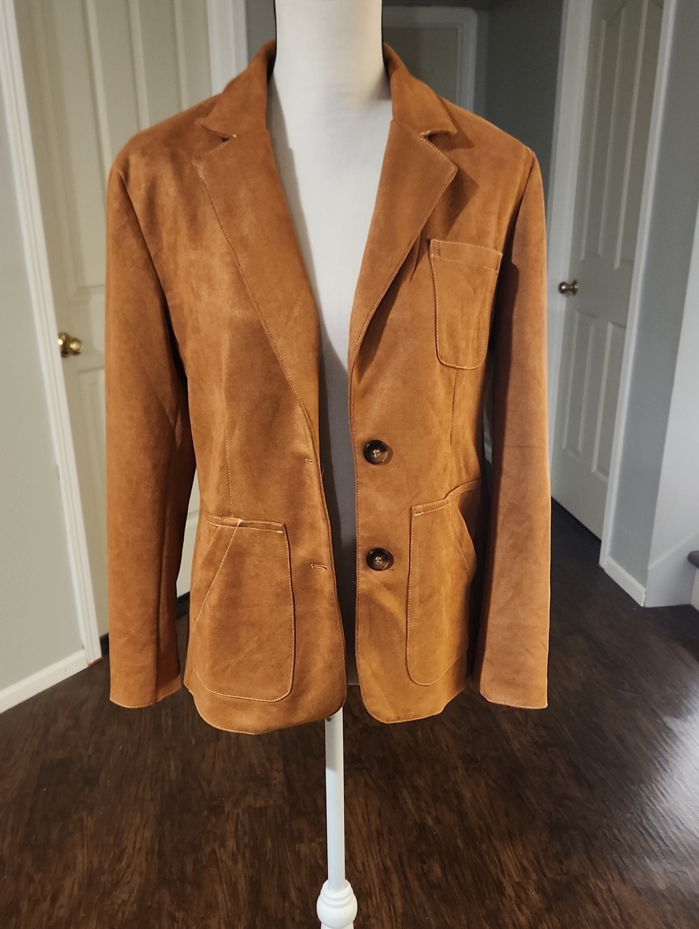 NWOT Faux Suede Cognac Button Up Blazer